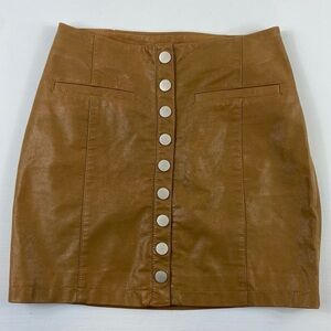 Free People Oh Snap Vegan Leather Mini Skirt Tan‎ Retro Look Size 0